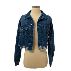 Peach 🍑 Love California Denim Crop Jacket Size Small Blue in Color